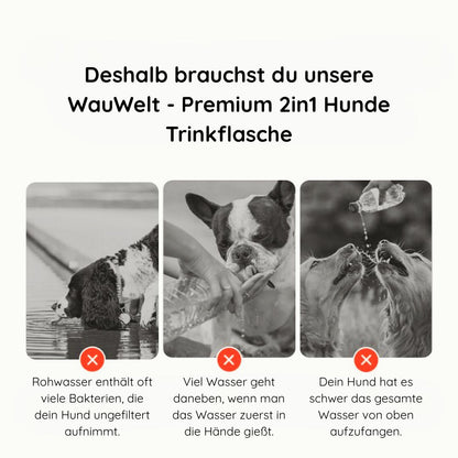 WauWelt - Hunde Trinkflasche mit Rücklauf-Funktion