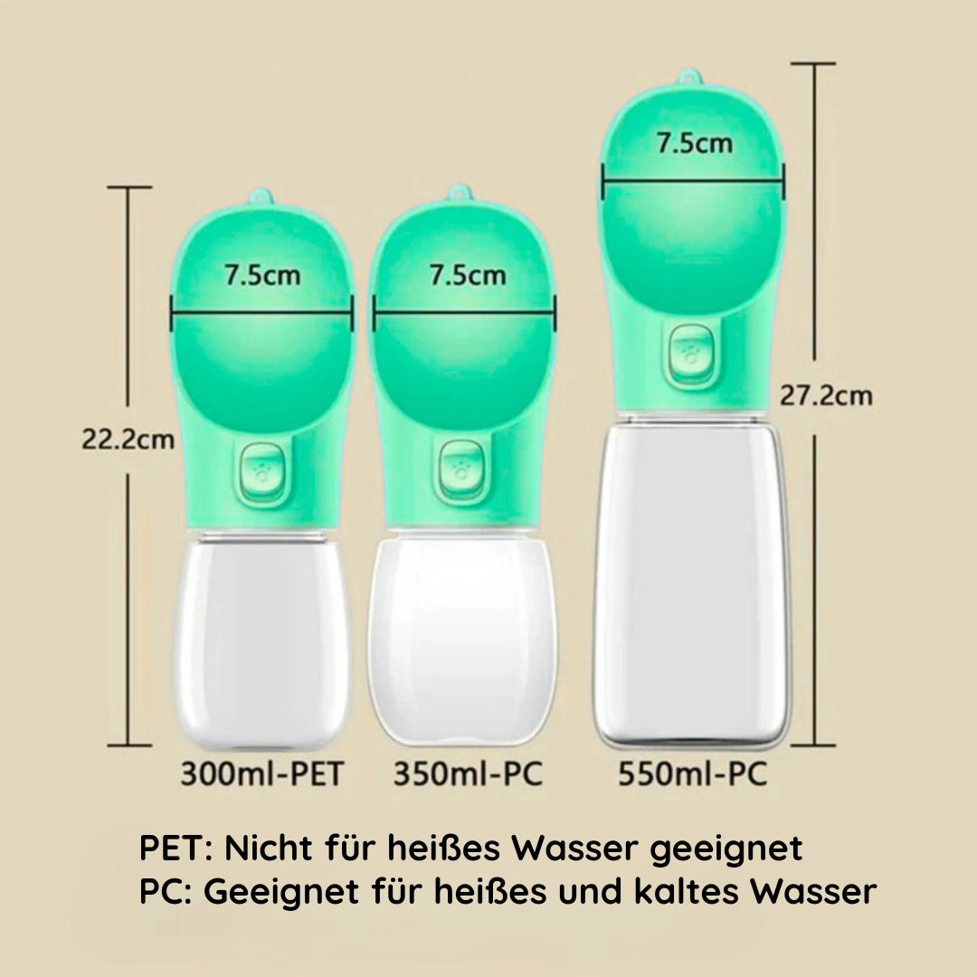 WauWelt - Hunde Trinkflasche mit Rücklauf-Funktion