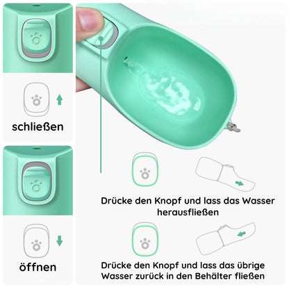 WauWelt - Hunde Trinkflasche mit Rücklauf-Funktion