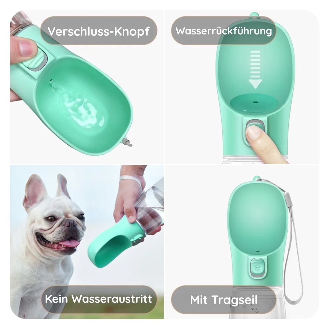 WauWelt - Hunde Trinkflasche mit Rücklauf-Funktion